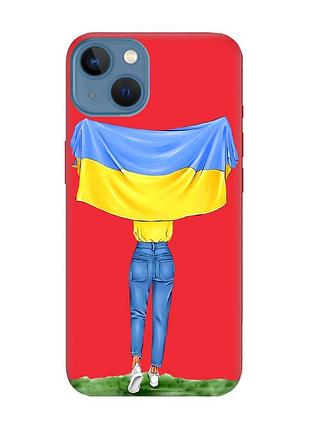 Матовий чохол з червоними боками на apple iphone 13 :: дівчина з прапором (принт 263)