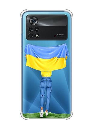 Чехол с утолщёнными углами для xiaomi poco x4 pro 5g :: девушка с флагом (принт 263)
