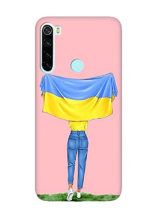 Матовый чехол с розовыми боками на xiaomi redmi note 8 :: девушка с флагом (принт 263)
