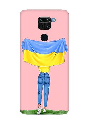 Матовий чохол з рожевими боками на xiaomi redmi note 9 :: дівчина з прапором (принт 263)