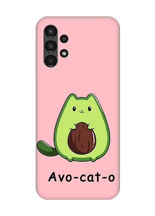 Матовый чехол с розовыми боками на samsung a13 4g :: котик авокадо (принт 306)