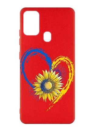 Матовый чехол с красными боками на samsung galaxy m30s/m21 :: сердце с подсолнухом. украина (принт 260)