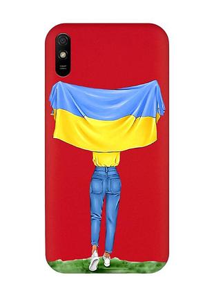 Матовий чохол з червоними боками на xiaomi redmi 9a :: дівчина з прапором (принт 263)