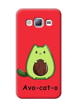 Матовый чехол с красными боками на samsung galaxy j3/j310 :: котик авокадо (принт 306)