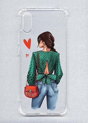 Чехол с утолщёнными углами на xiaomi redmi 9a :: девушка в зеленом (принт 224)