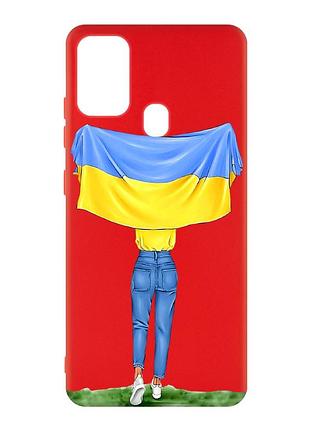 Матовый чехол с красными боками на samsung galaxy m30s/m21 :: девушка с флагом (принт 263)