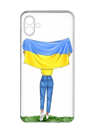 Прозрачный чехол на samsung galaxy a04e/a042 :: девушка с флагом (принт 263)