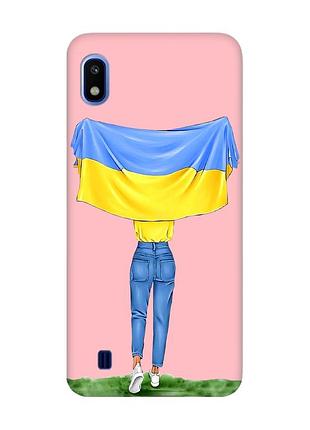 Матовый чехол с розовыми боками на samsung galaxy a10 (2019) a105 :: девушка с флагом (принт 263)