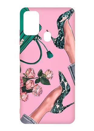 Матовый чехол с розовыми боками на samsung galaxy m30s/m21 :: туфельки и цветы (принт 225)