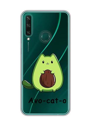 Прозрачный чехол на huawei y6p :: котик авокадо (принт 306)