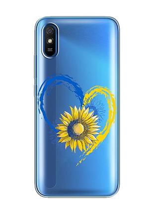 Прозрачный чехол на xiaomi redmi 9a :: сердце с подсолнухом. украина (принт 260)
