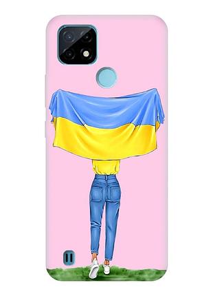 Матовий чохол з рожевими боками на realme c21y :: дівчина з прапором (принт 263)