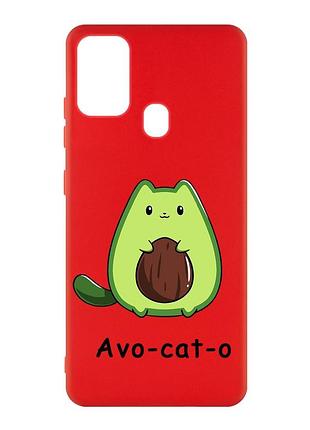 Матовый чехол с красными боками на samsung galaxy m30s/m21 :: котик авокадо (принт 306)