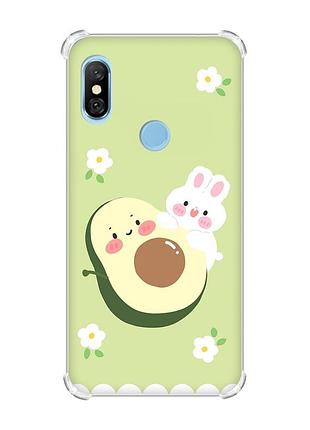 Чехол с утолщёнными углами для xiaomi redmi note 6 pro :: авокадо и зайчонок (принт 311)