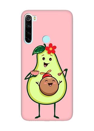 Матовый чехол с розовыми боками на xiaomi redmi note 8 :: малыш авокадо (принт 309)