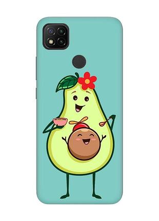 Матовий чохол з бірюзовими боками на xiaomi redmi 9c/10a :: малюк авокадо (принт 309)