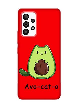 Матовый чехол с красными боками на samsung galaxy a53 4g/5g :: котик авокадо (принт 306)