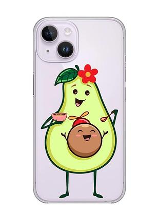 Прозрачный чехол с защитой камеры на iphone 14 :: малыш авокадо (принт 309)