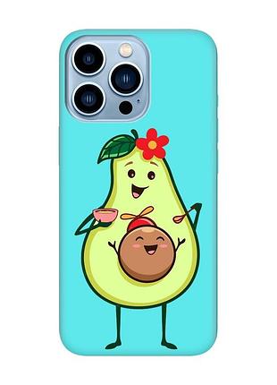 Матовый чехол с бирюзовыми боками на apple iphone 13 pro max :: малыш авокадо (принт 309)