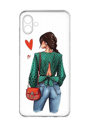 Прозрачный чехол на samsung galaxy a04e/a042 :: девушка в зеленом (принт 224)
