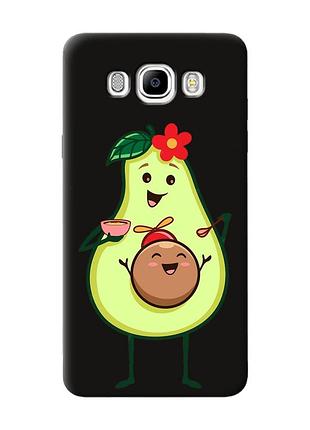 Матовый чехол с черными боками на samsung galaxy j7(2016) j710 :: малыш авокадо (принт 309)