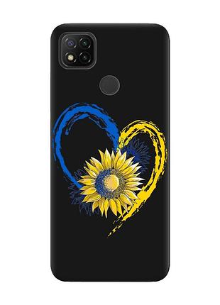 Матовый чехол с черными боками на xiaomi redmi 9c/10a :: сердце с подсолнухом. украина (принт 260)