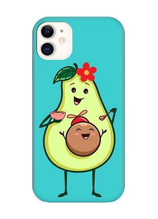 Матовый чехол с бирюзовыми боками на apple iphone 11 (6.1) :: малыш авокадо (принт 309)