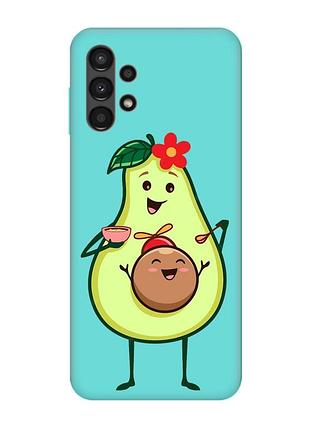 Матовый чехол с бирюзовыми боками на samsung galaxy a13 4g :: малыш авокадо (принт 309)