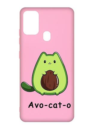 Матовый чехол с розовыми боками на samsung galaxy m30s/m21 :: котик авокадо (принт 306)