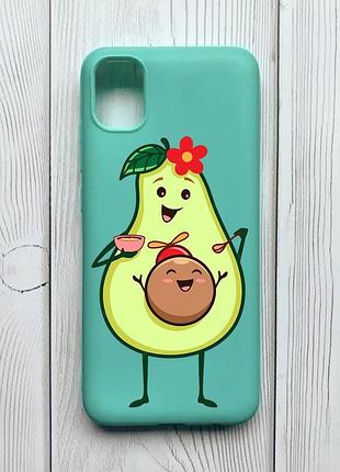 Матовый чехол с бирюзовыми боками на samsung galaxy a04e/a042 :: малыш авокадо (принт 309)