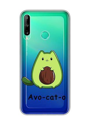 Прозрачный чехол для huawei р40 lite e / y7p :: котик авокадо (принт 306)