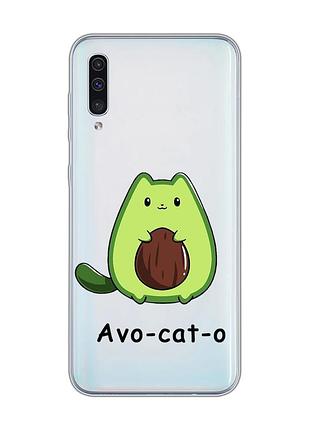 Прозрачный чехол на samsung galaxy a50 (2019) a505 :: котик авокадо (принт 306)