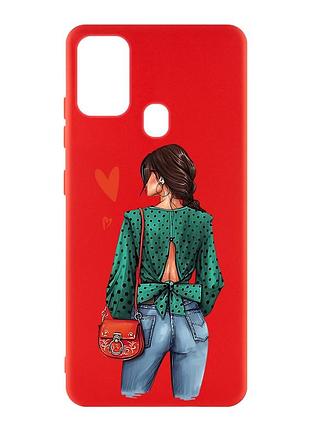Матовый чехол с красными боками на samsung galaxy m30s/m21 :: девушка в зеленом (принт 224)