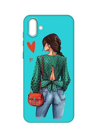 Матовый чехол с бирюзовыми боками на samsung galaxy a04 :: девушка в зеленом (принт 224)