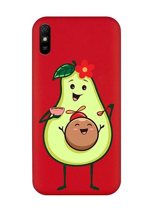 Матовый чехол с красными боками на xiaomi redmi 9a :: малыш авокадо (принт 309)