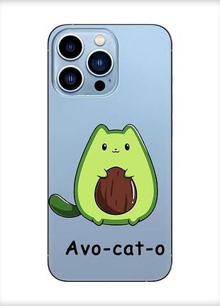 Прозрачный чехол на apple iphone 13 pro max :: котик авокадо (принт 306)