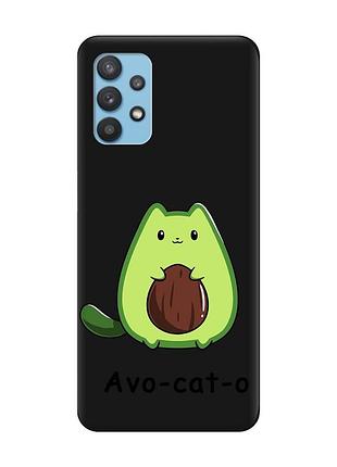 Матовый чехол с черными боками на samsung galaxy a32 :: котик авокадо (принт 306)