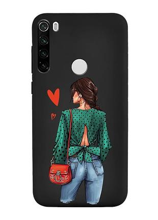 Матовый чехол с черными боками на xiaomi redmi note 8t :: девушка в зеленом (принт 224)