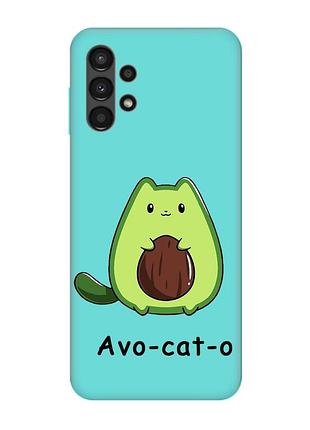 Матовый чехол с бирюзовыми боками на samsung galaxy a13 4g :: котик авокадо (принт 306)