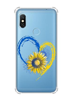 Чехол с утолщёнными углами для xiaomi redmi note 6 pro :: сердце с подсолнухом. украина (принт 260)