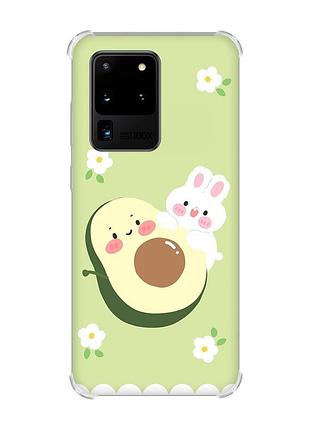 Чохол з потовщеними кутами на samsung galaxy s20 ultra :: авокадо і зайченя (принт 311)