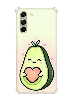 Чехол с утолщёнными углами для samsung s21 fe :: кавай авокадо с сердечком (принт 310)