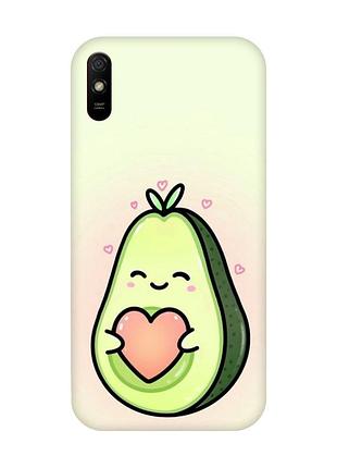 Матовый чехол с красными боками на xiaomi redmi 9a :: кавай авокадо с сердечком (принт 310)