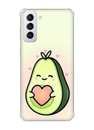 Чехол с утолщёнными углами на samsung galaxy s21 plus :: кавай авокадо с сердечком (принт 310)