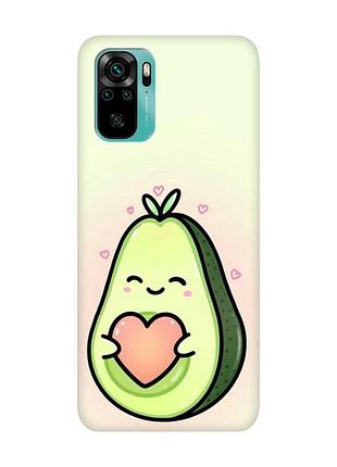Матовый чехол с розовыми боками на xiaomi redmi note 10/note 10s :: кавай авокадо с сердечком (принт 310)