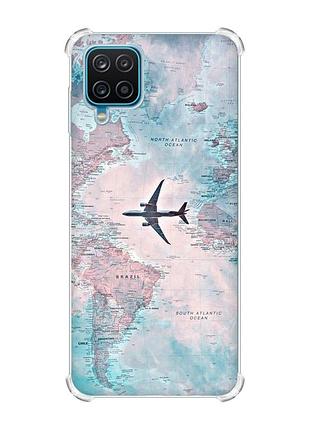 Чехол с утолщенными углами на samsung a12 4g :: путешествия. карта (принт 317)