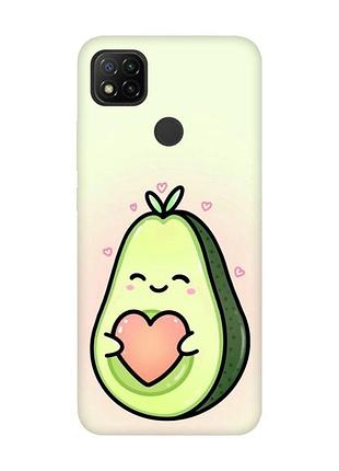 Матовый чехол с красными боками на xiaomi redmi 9c/10a :: кавай авокадо с сердечком (принт 310)