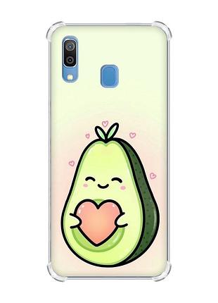Чехол с утолщёнными углами на samsung galaxy a30(2019)/a20(2019) :: кавай авокадо с сердечком (принт 310)