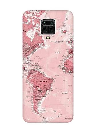 Матовий чохол з рожевими боками на xiaomi redmi note 9 pro/9s/9 pro max :: подорожі. карта (принт 319)