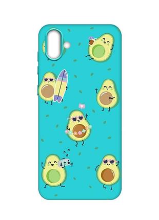 Матовый чехол с бирюзовыми боками на samsung galaxy a04 :: авокадо на отдыхе (принт 302)